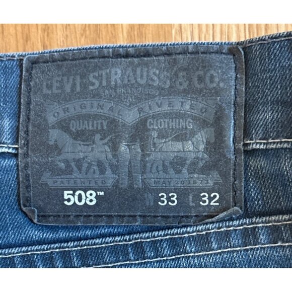 Levis 508 Jeans Mens Taper 33x32 Slim Fit Mid Rise Blue Denim Black Label Pants - Picture 4 of 5